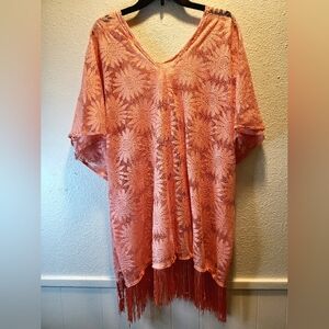 Floral lace print suede shawl beach wear